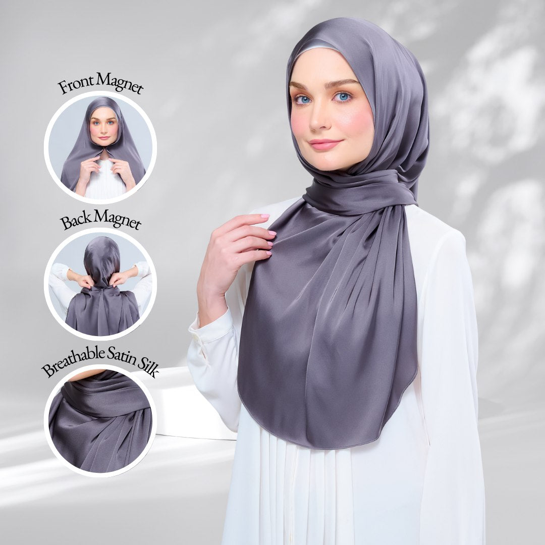 Instant Tag n' Go Shawl | Satin Silk in Deep Grey