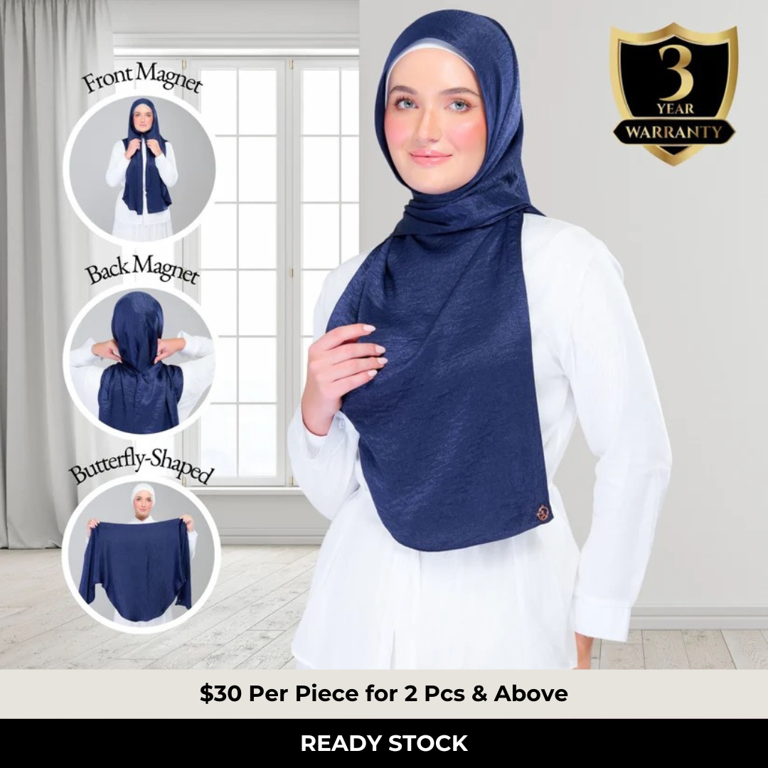 Instant Tag n' Go Butterfly | Textured Silk in Navy Blue – Hyraa SG