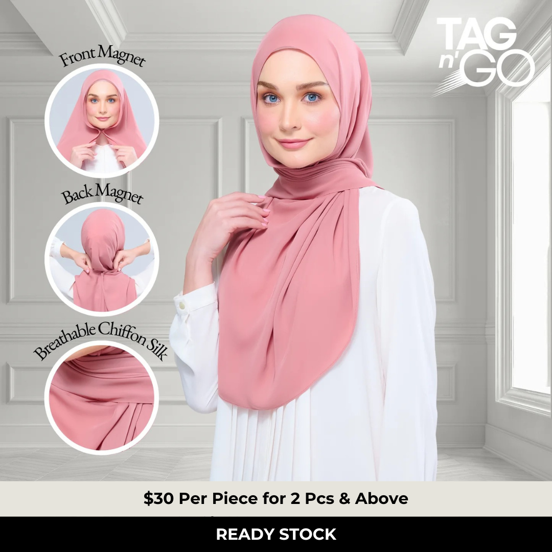 Instant Tag n' Go Shawl | Chiffon Silk in Deep Rose – Hyraa SG