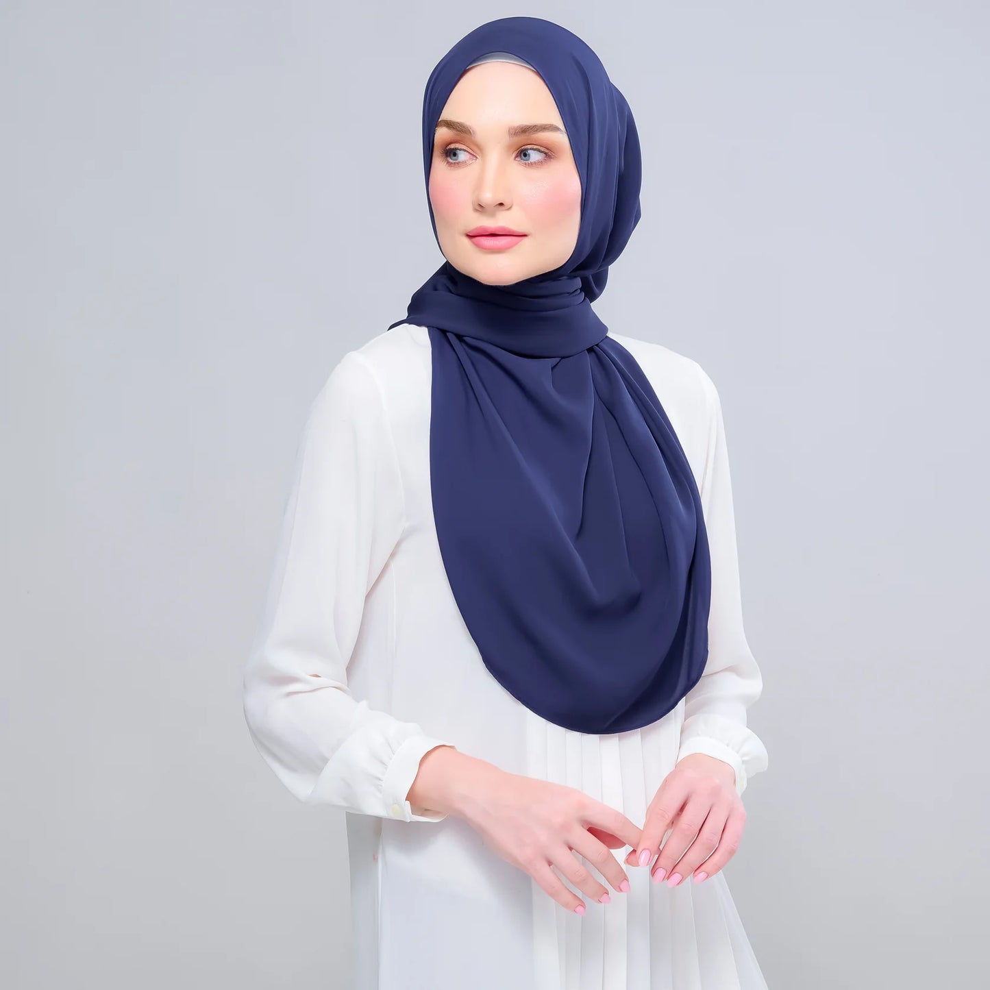 Instant Tag n' Go Shawl | Chiffon Silk in Navy Blue