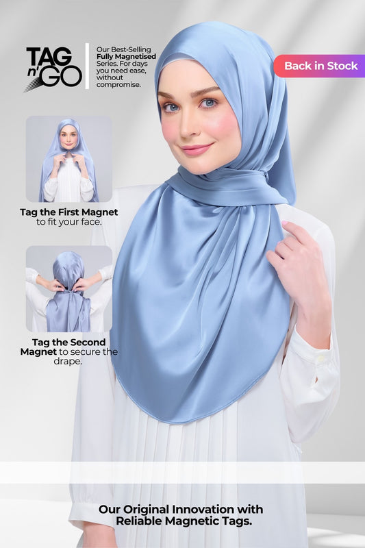 Instant Tag n' Go Shawl | Satin Silk in Dusty Blue