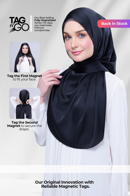 Instant Tag n' Go Shawl | Satin Silk in Pitch Black
