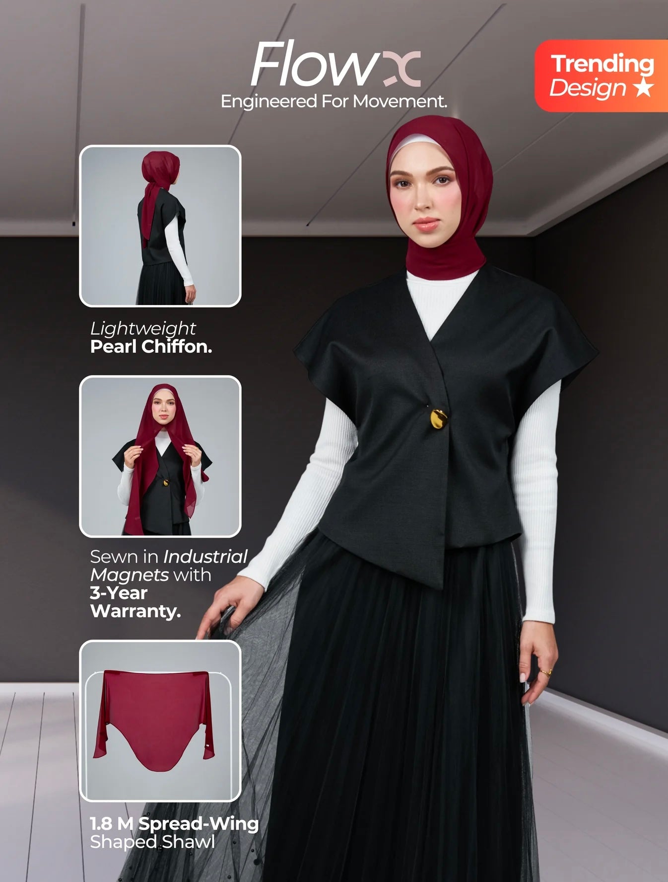 FlowX V3 [Pearl Chiffon] in Deep Rouge