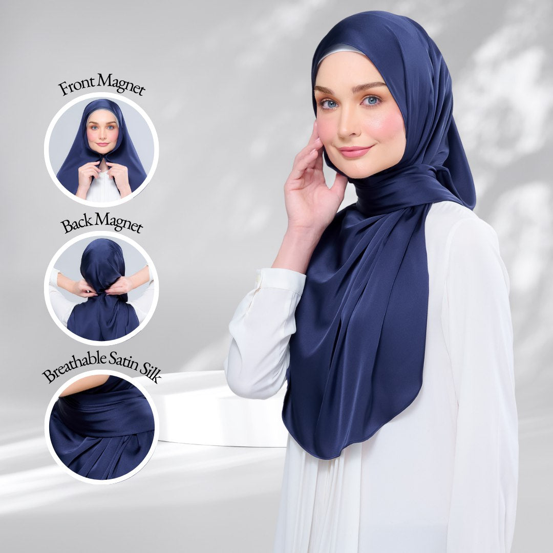 Instant Tag n' Go Shawl | Satin Silk in Deep Blue