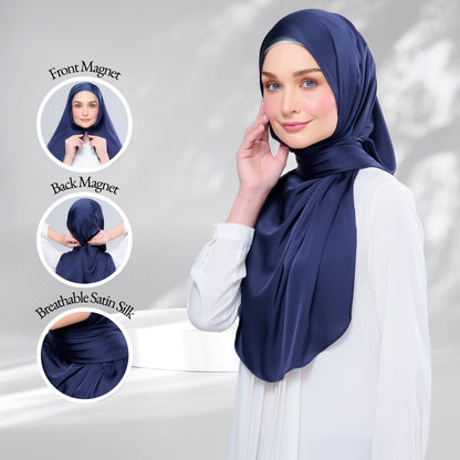Instant Tag n' Go Shawl | Satin Silk in Deep Blue