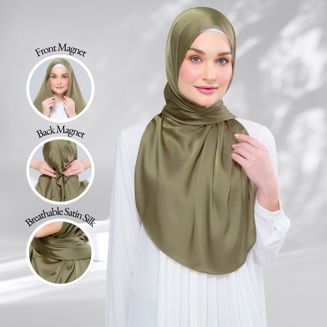 Instant Tag n' Go Shawl | Satin Silk in Olive
