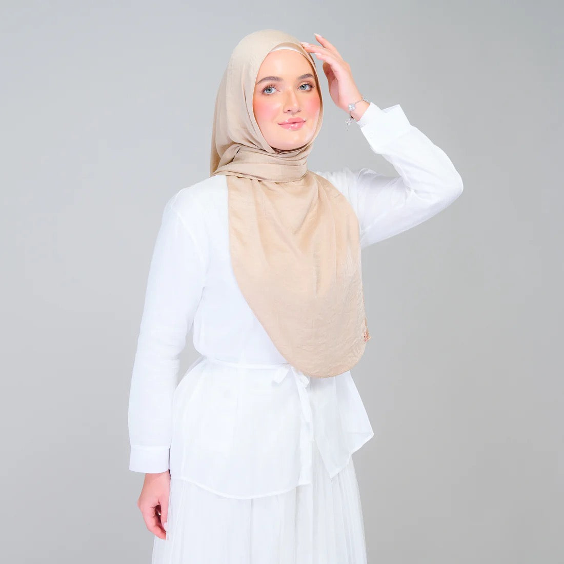 Instant Tag n' Go Shawl | Textured Silk in Nude Sand