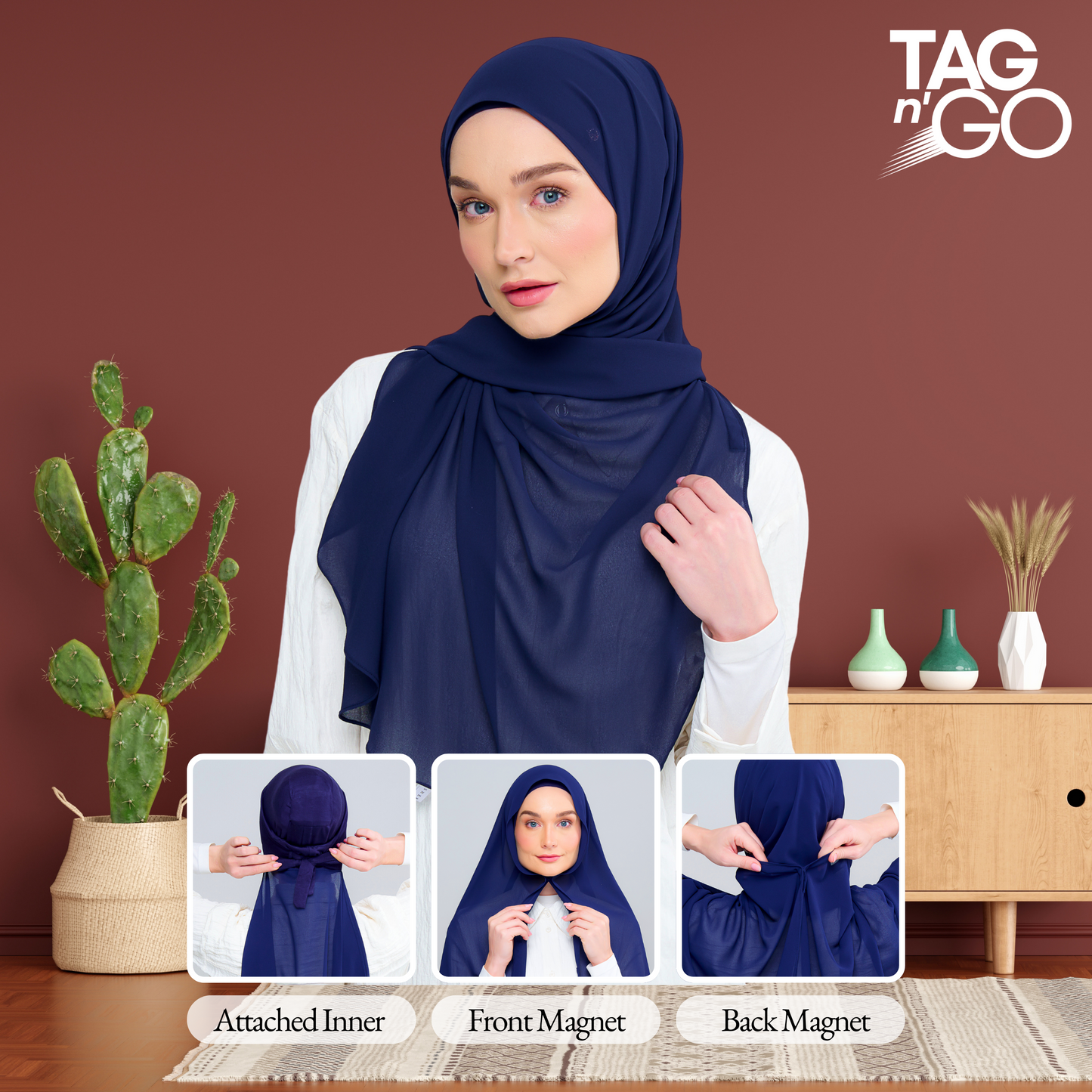 Instant Square Tag & Go l Cotton Voile in Navy Blue